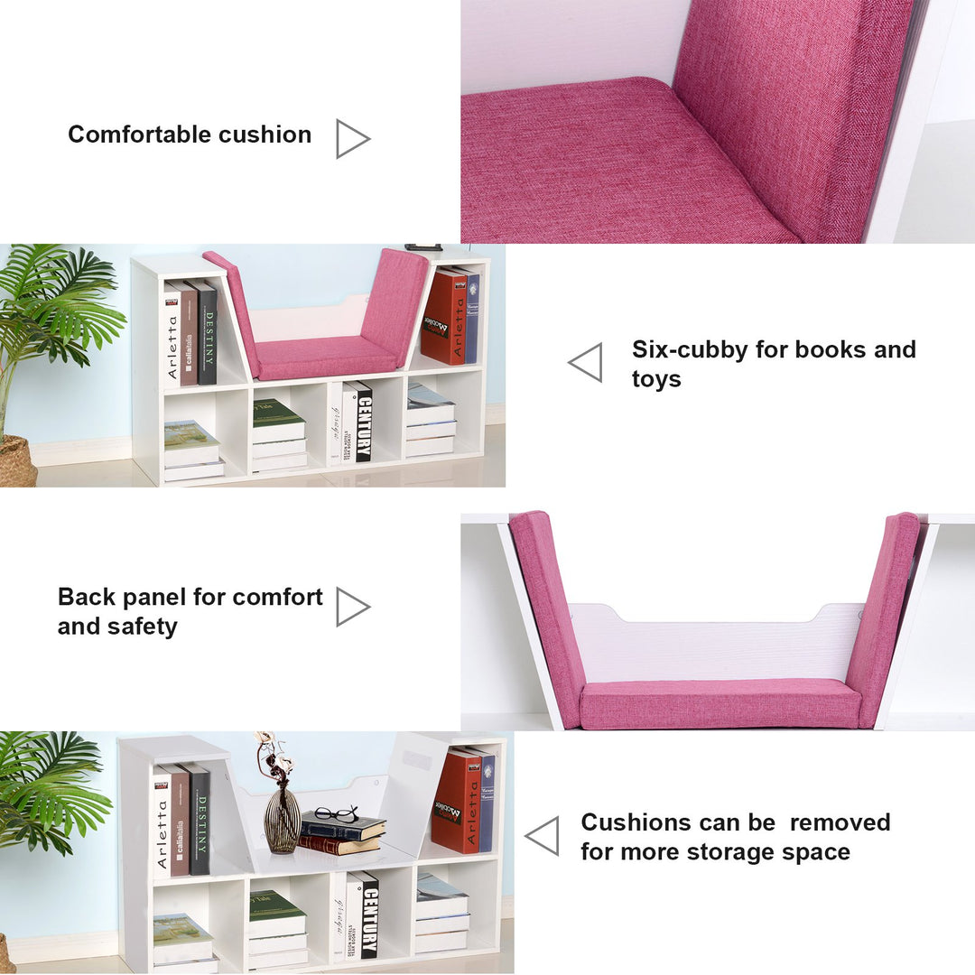 6-Cubby Bookcase / Bookshelf w/ Reading Bench - White