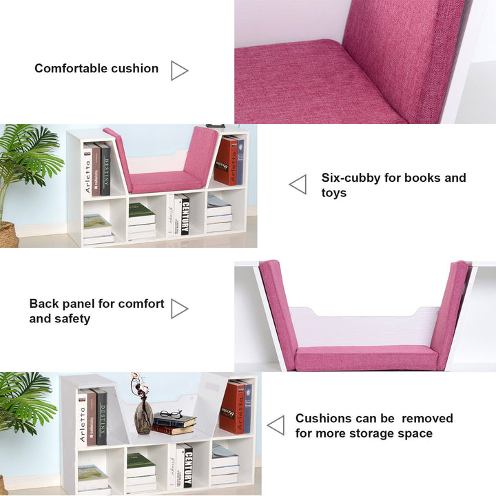 6-Cubby Bookcase / Bookshelf w/ Reading Bench - White