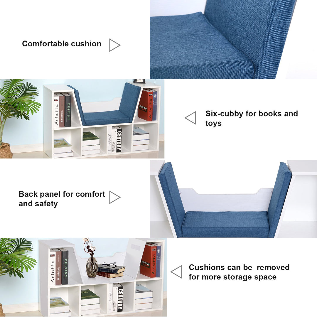 6-Cubby Bookcase / Bookshelf w/ Reading Bench - Blue