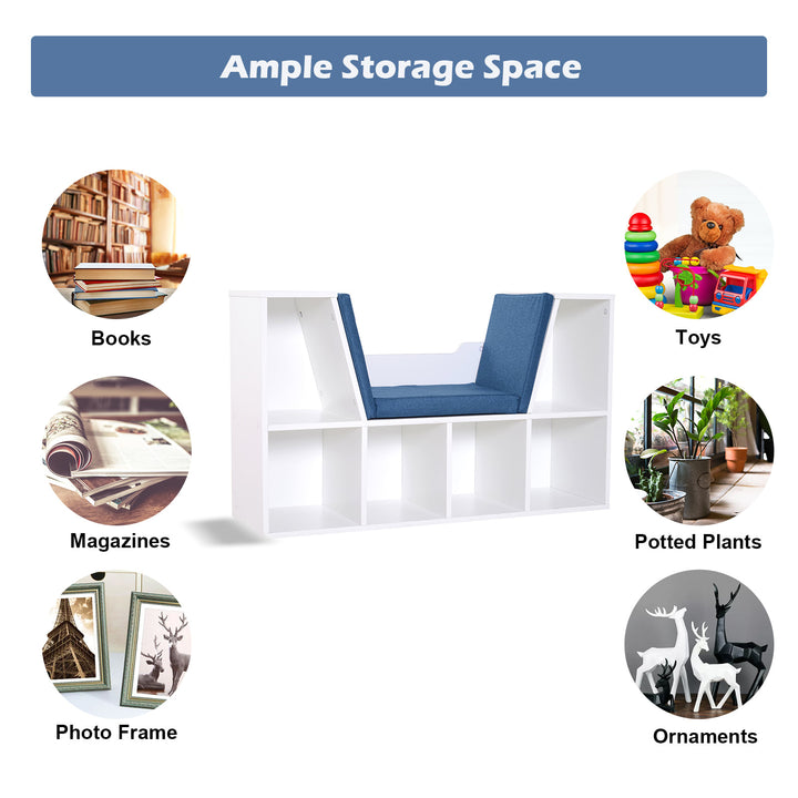 6-Cubby Bookcase / Bookshelf w/ Reading Bench - Blue