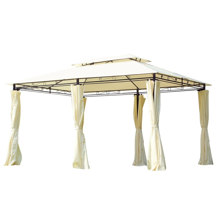 13' x 10' Steel 6 Column Gazebo Canopy Patio Tent Shelter w/ Tiered Roof, Curtains, Cream White