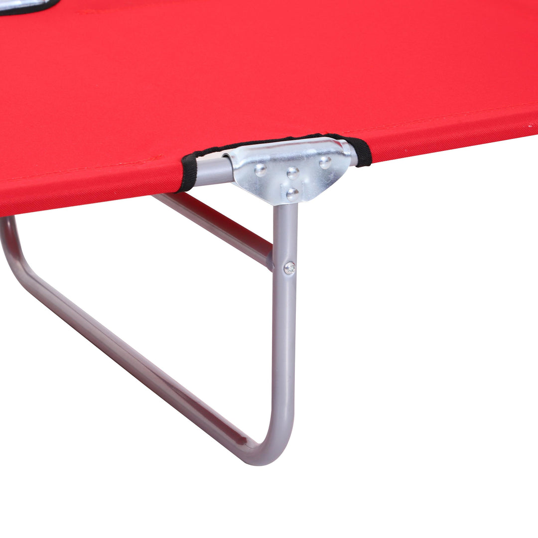 4-Level Folding Chaise Flat Recliner Seat Chair Lounger Cot w Sun Shade Beach Patio Deck, Red