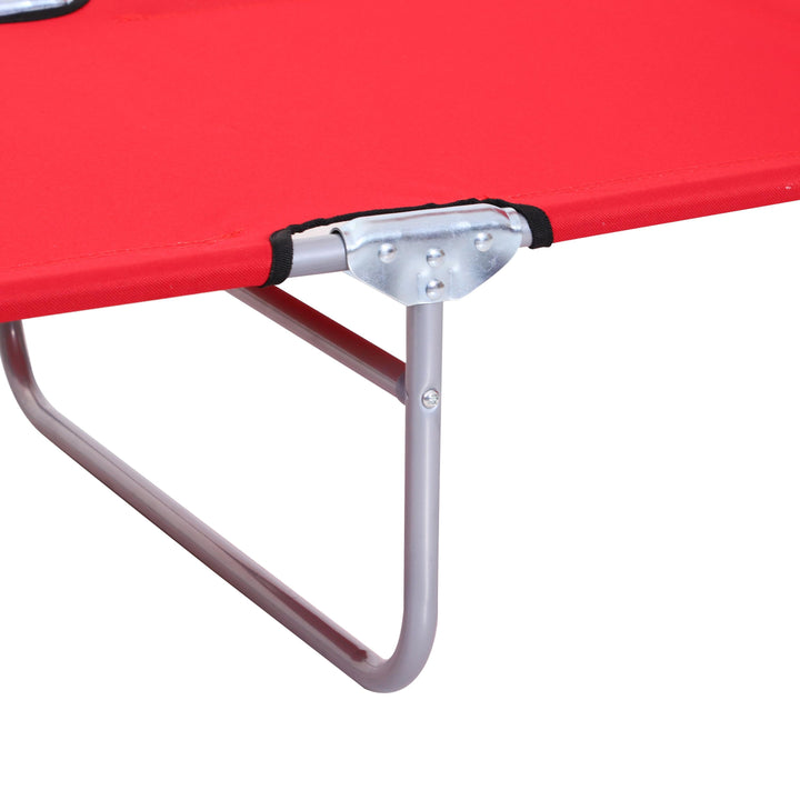 4-Level Folding Chaise Flat Recliner Seat Chair Lounger Cot w Sun Shade Beach Patio Deck, Red