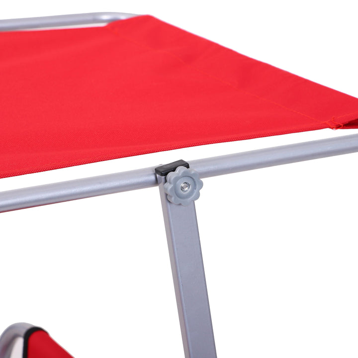 4-Level Folding Chaise Flat Recliner Seat Chair Lounger Cot w Sun Shade Beach Patio Deck, Red
