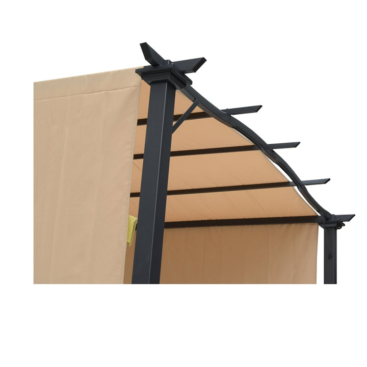 10' x 8' Steel Pergola Gazebo Shelter w Fabric Shade, Arc Roof for Deck Patio, Black w Khaki