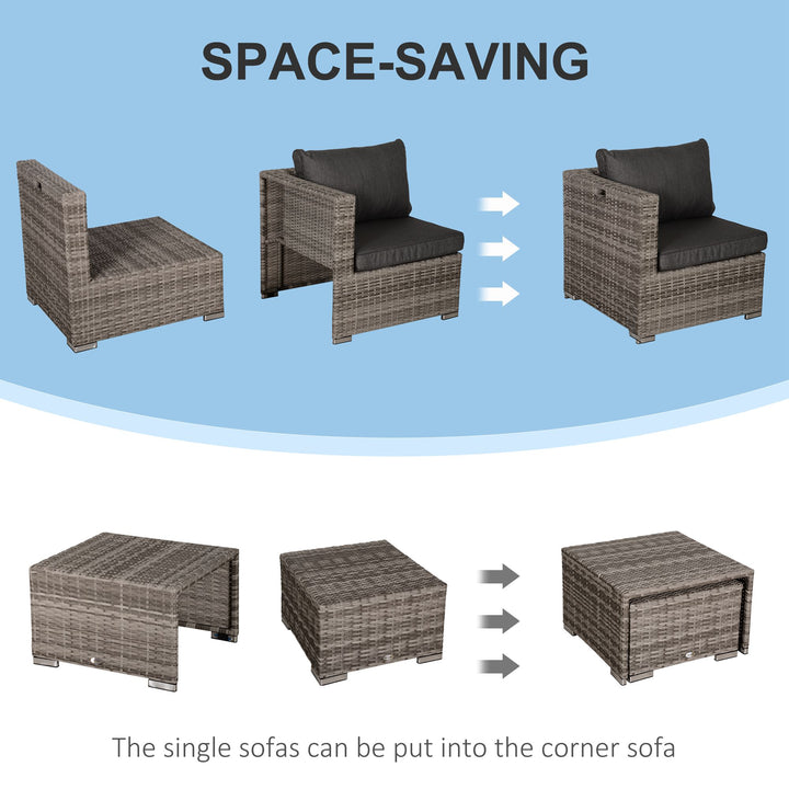 8pc PE Rattan Wicker Space Saving Sectional Conversation Set w/ Cushions - Mixed Grey, Orange