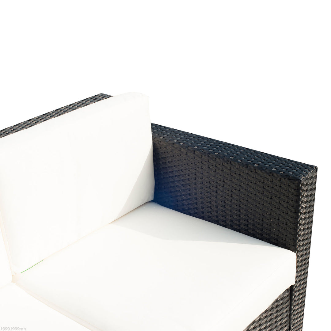 3-Seat PE Rattan Wicker Sofa Couch Bench w Cushions Outdoor Patio Deck, Dark Brown, Cream White