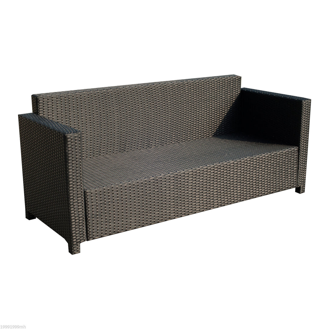 3-Seat PE Rattan Wicker Sofa Couch Bench w Cushions Outdoor Patio Deck, Dark Brown, Cream White