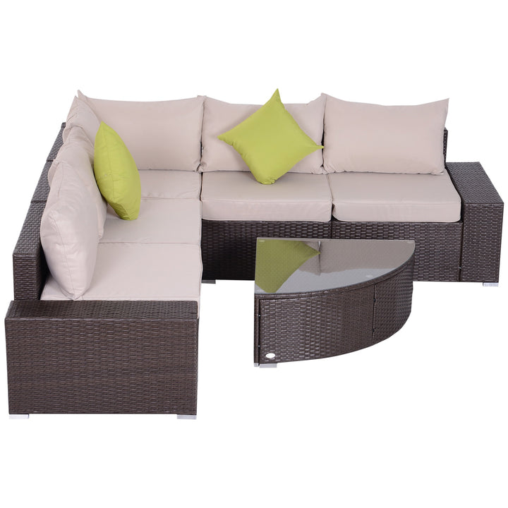 6pc PE Rattan Wicker L-Shape Sectional Conversation Set w/ Cushions Outdoor Patio – Brown Beige