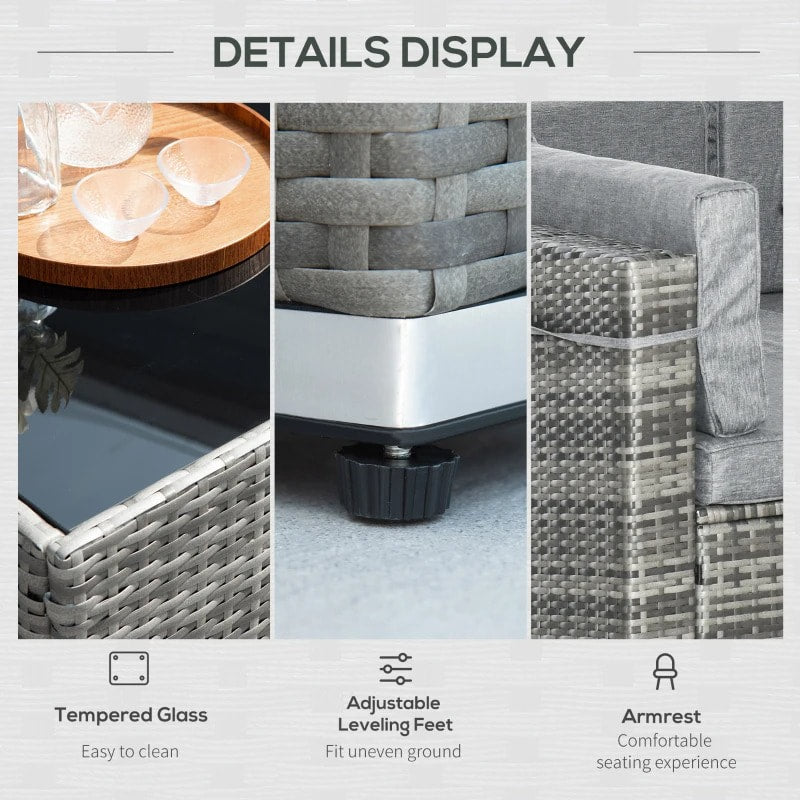 7pc PE Rattan Wicker Sectional Conversation Furniture Set w/ Cushions Outdoor Patio - Grey