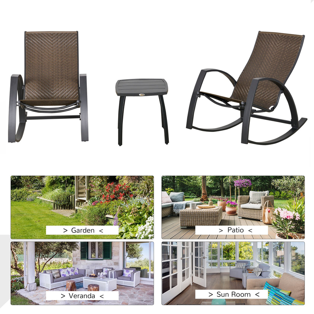 Modern 3pc PE Rattan Wicker Bistro Dining Set w/ Rocking Chair for Patio Garden Deck - Brown