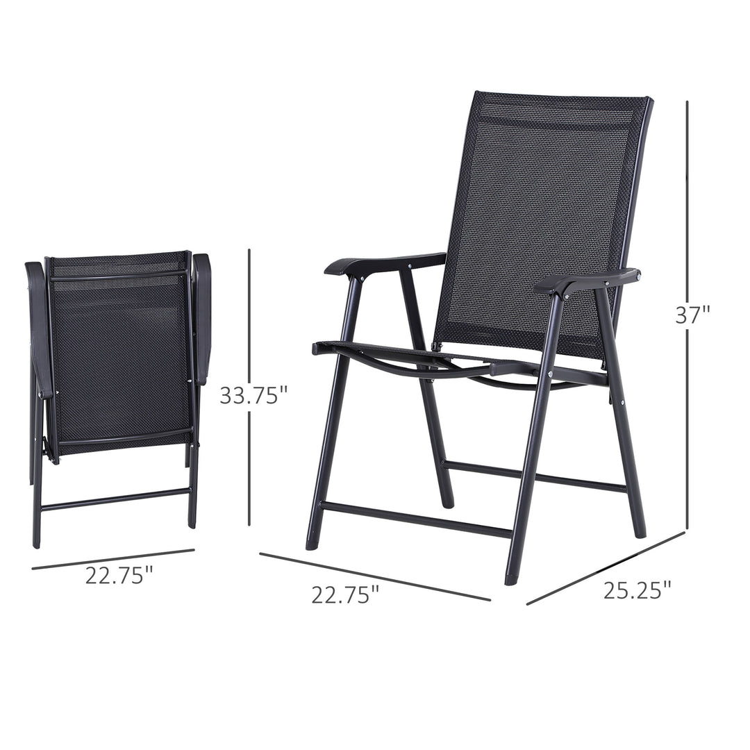 Compact Foldable 2pc Metal, Sling Fabric Chairs Bistro Set Outdoor Garden Patio Deck - Black