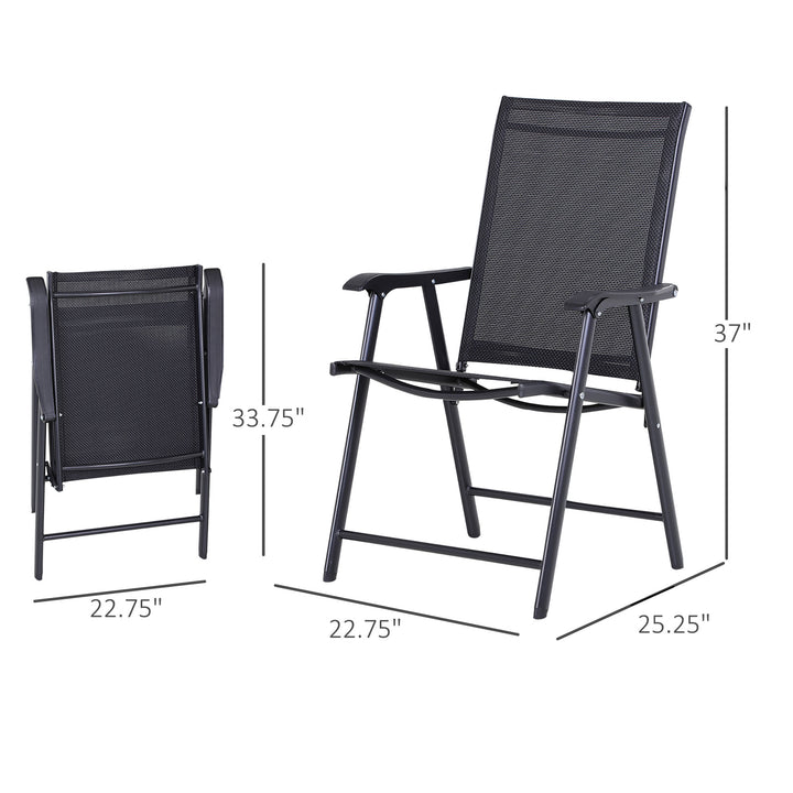 Compact Foldable 2pc Metal, Sling Fabric Chairs Bistro Set Outdoor Garden Patio Deck - Black