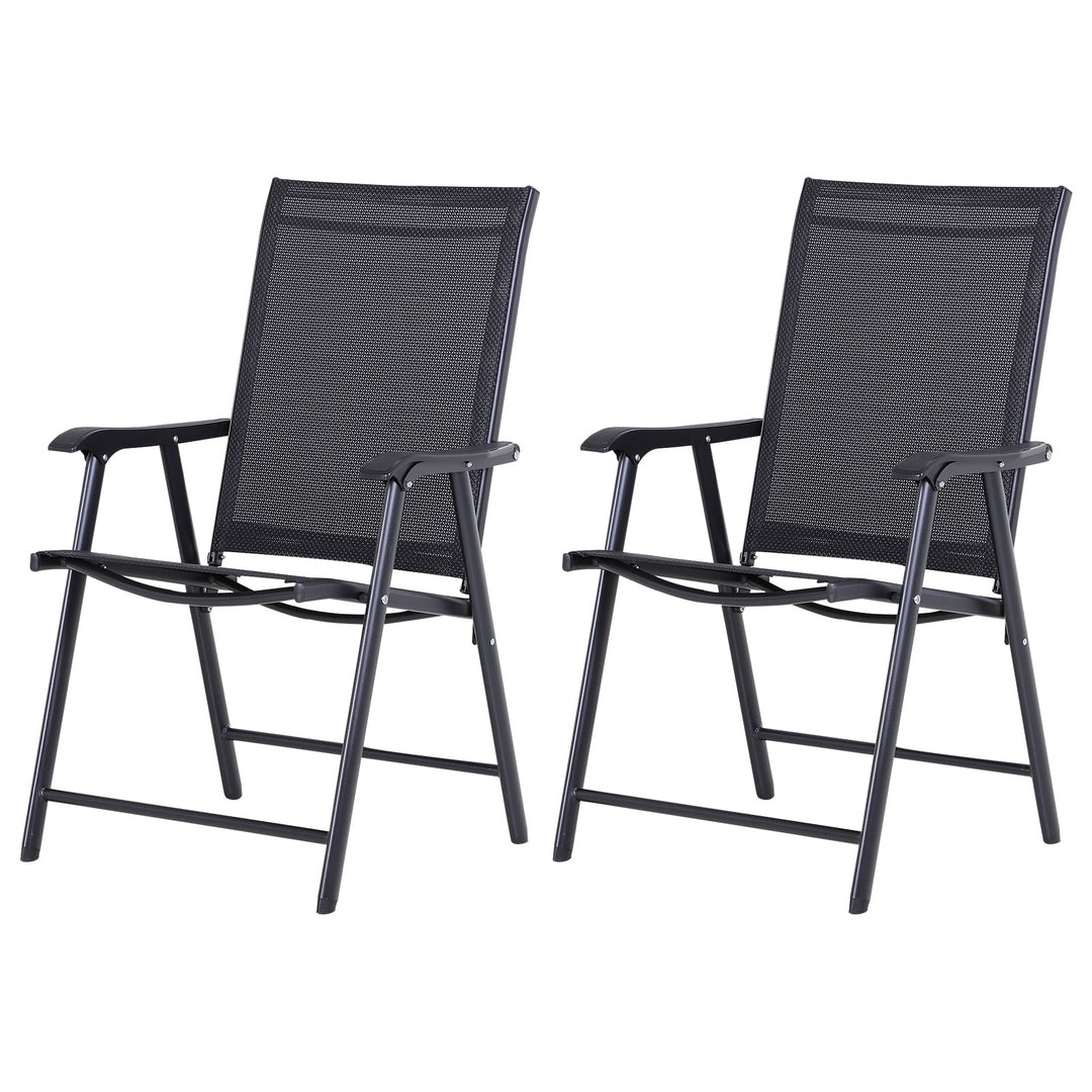 Compact Foldable 2pc Metal, Sling Fabric Chairs Bistro Set Outdoor Garden Patio Deck - Black