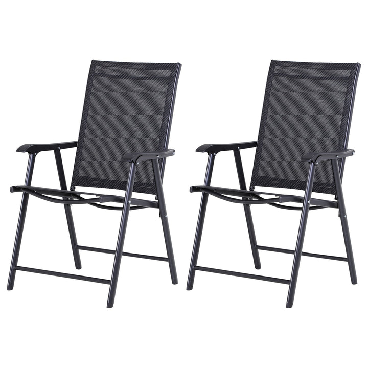 Compact Foldable 2pc Metal, Sling Fabric Chairs Bistro Set Outdoor Garden Patio Deck - Black