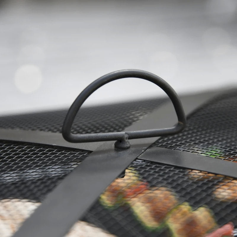 30" Square Fire Pit Patio Heater w Slate Edge, Mesh Screen Lid, Poker, Garden BBQ Grill - Black