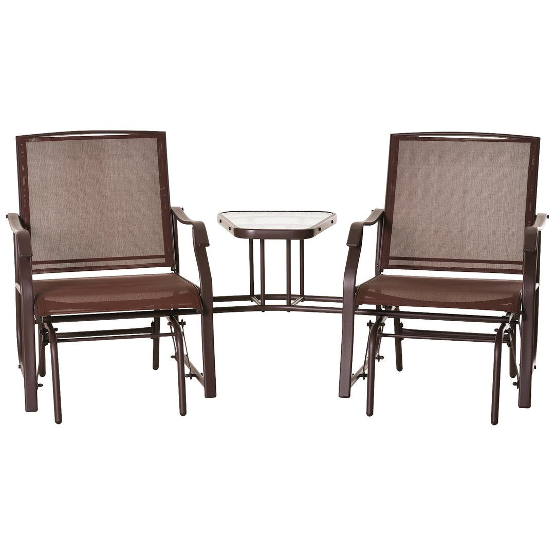 Outdoor Gliding Lounger Set w/ 2 Chairs & Coffee Table for Patio Backyard Garden Deck - Brown