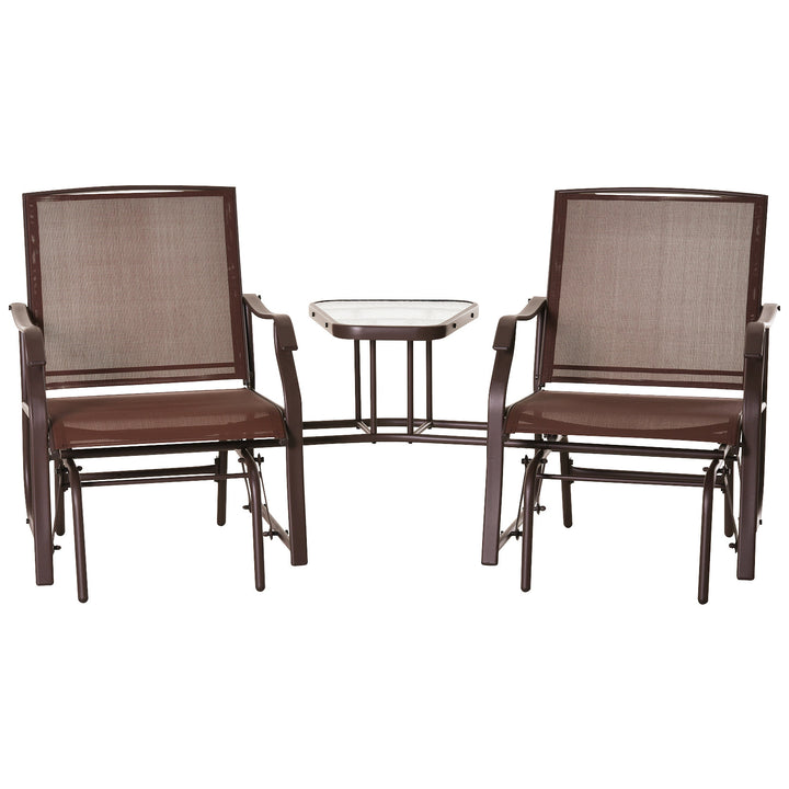 Outdoor Gliding Lounger Set w/ 2 Chairs & Coffee Table for Patio Backyard Garden Deck - Brown
