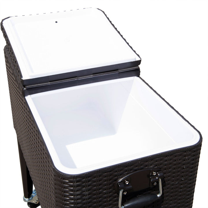 20gal Portable Rolling Drink Cooler Cart Ice Chest PE Rattan Wicker w/ Bottle Opener - Brown