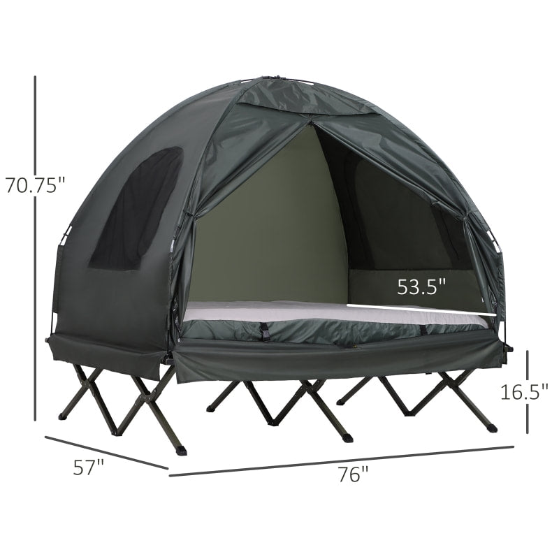 Folding Portable Wide Raised Air Mattress Camping Cot Bed w/ Tent Cover, Sheets, Case, Dk Green