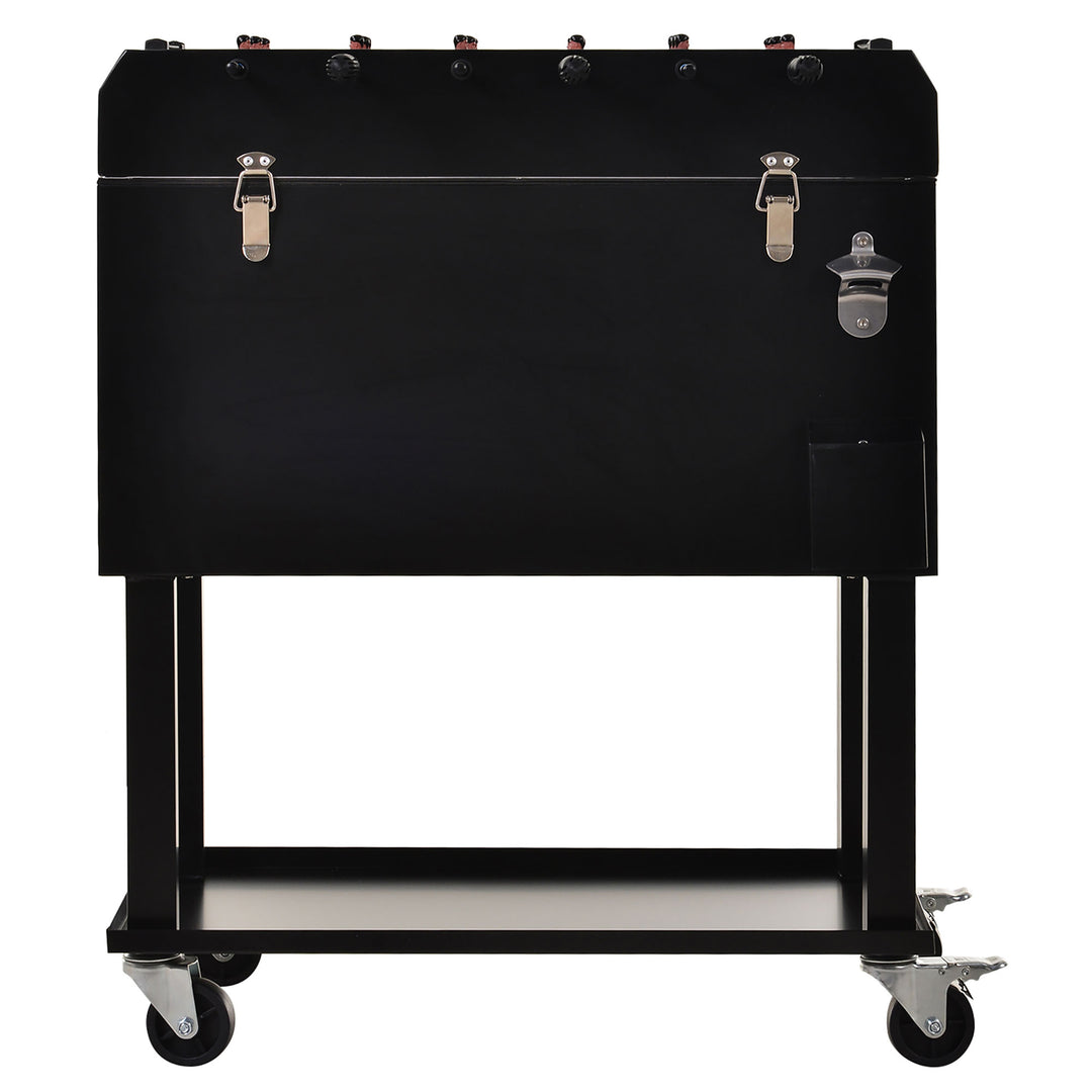 65L Ice Cooler Drink Bar Cart on Wheels w/ Foosball Game Table Top for Party Picnic BBQ, Black