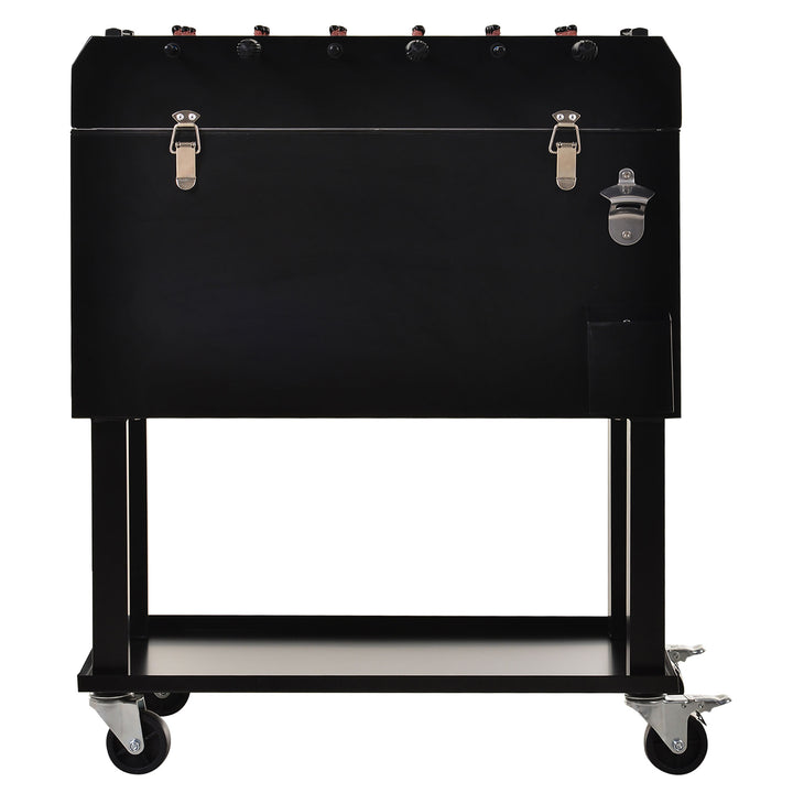 65L Ice Cooler Drink Bar Cart on Wheels w/ Foosball Game Table Top for Party Picnic BBQ, Black