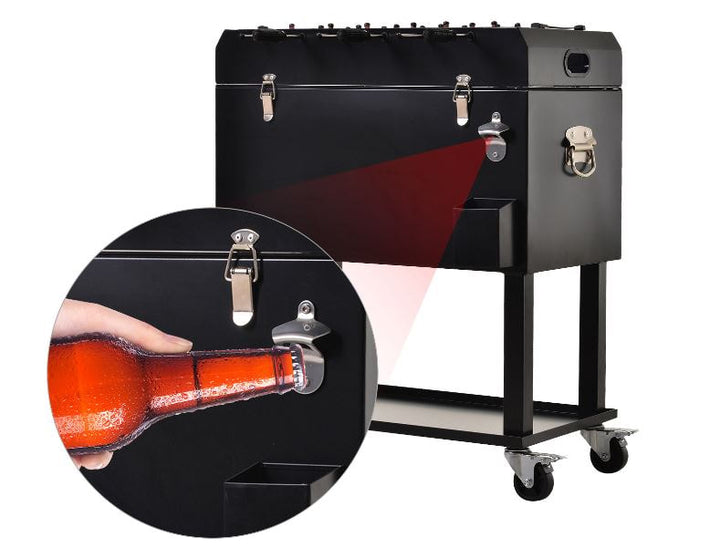 65L Ice Cooler Drink Bar Cart on Wheels w/ Foosball Game Table Top for Party Picnic BBQ, Black