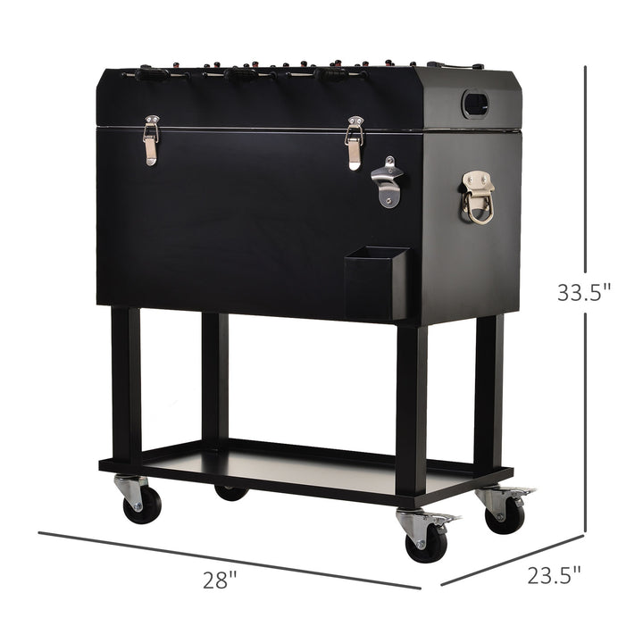 65L Ice Cooler Drink Bar Cart on Wheels w/ Foosball Game Table Top for Party Picnic BBQ, Black