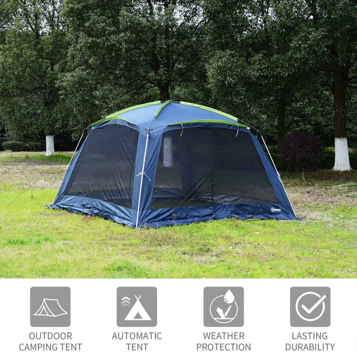 12’ x 12’ x 7’ Outdoor Camping Tent Shade Shelter w/ Mesh Walls for Beach Picnic Park, Blue