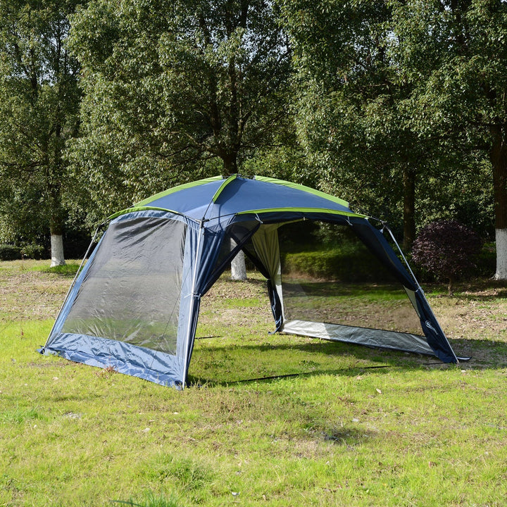 12’ x 12’ x 7’ Outdoor Camping Tent Shade Shelter w/ Mesh Walls for Beach Picnic Park, Blue