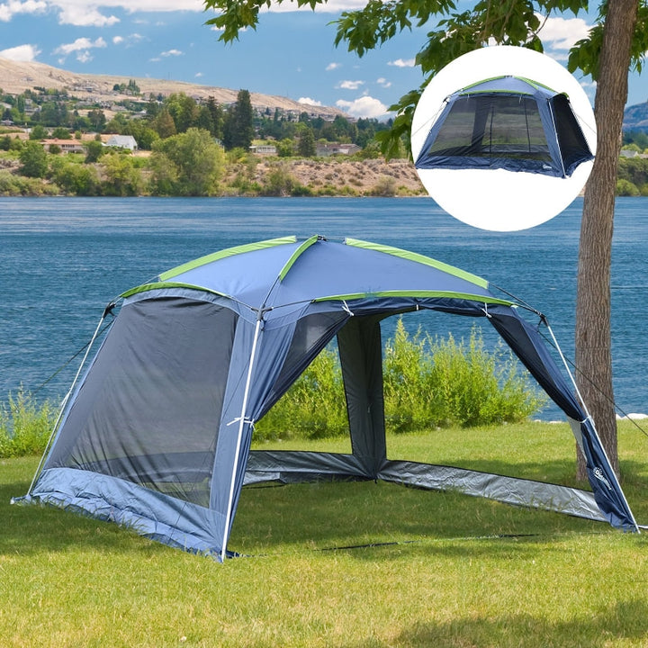 12’ x 12’ x 7’ Outdoor Camping Tent Shade Shelter w/ Mesh Walls for Beach Picnic Park, Blue