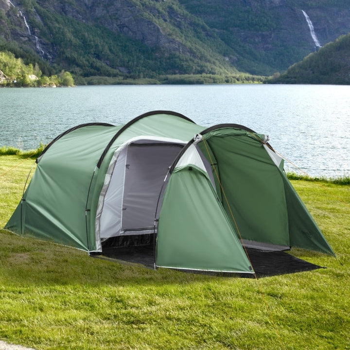 2 Room, 4 Person Outdoor Camping Hiking Dome Sleeping Tent Shelter w/ 2 Doors, Carry Bag, Green