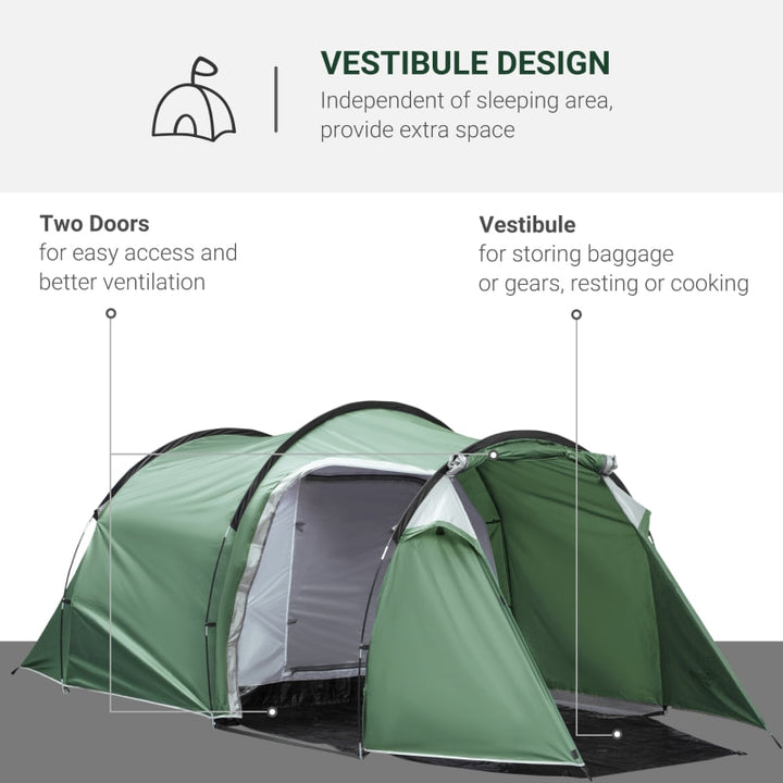 2 Room, 4 Person Outdoor Camping Hiking Dome Sleeping Tent Shelter w/ 2 Doors, Carry Bag, Green