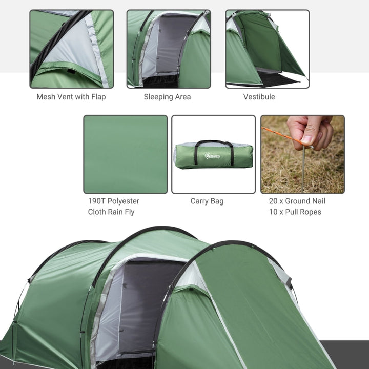 2 Room, 4 Person Outdoor Camping Hiking Dome Sleeping Tent Shelter w/ 2 Doors, Carry Bag, Green