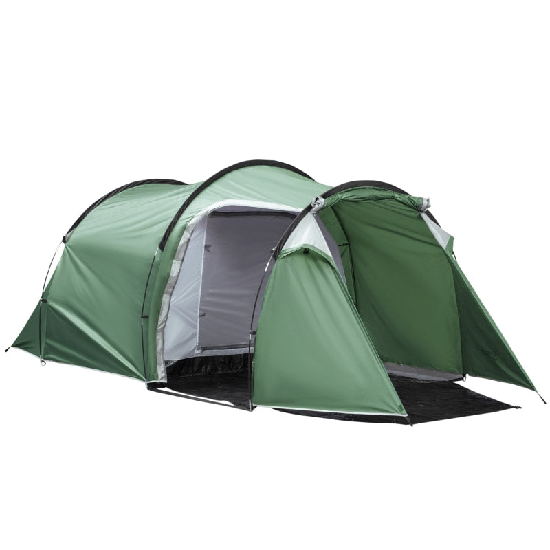 2 Room, 4 Person Outdoor Camping Hiking Dome Sleeping Tent Shelter w/ 2 Doors, Carry Bag, Green