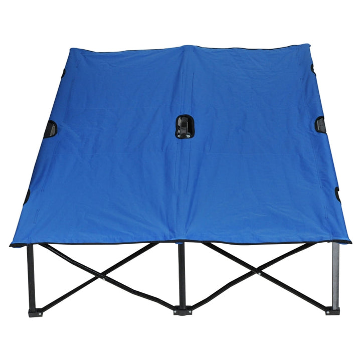 Wide 2-Person Pop-Up Folding Outdoor Camping Cot Portable Sleeping Lounge Bed w Carry Bag, Blue