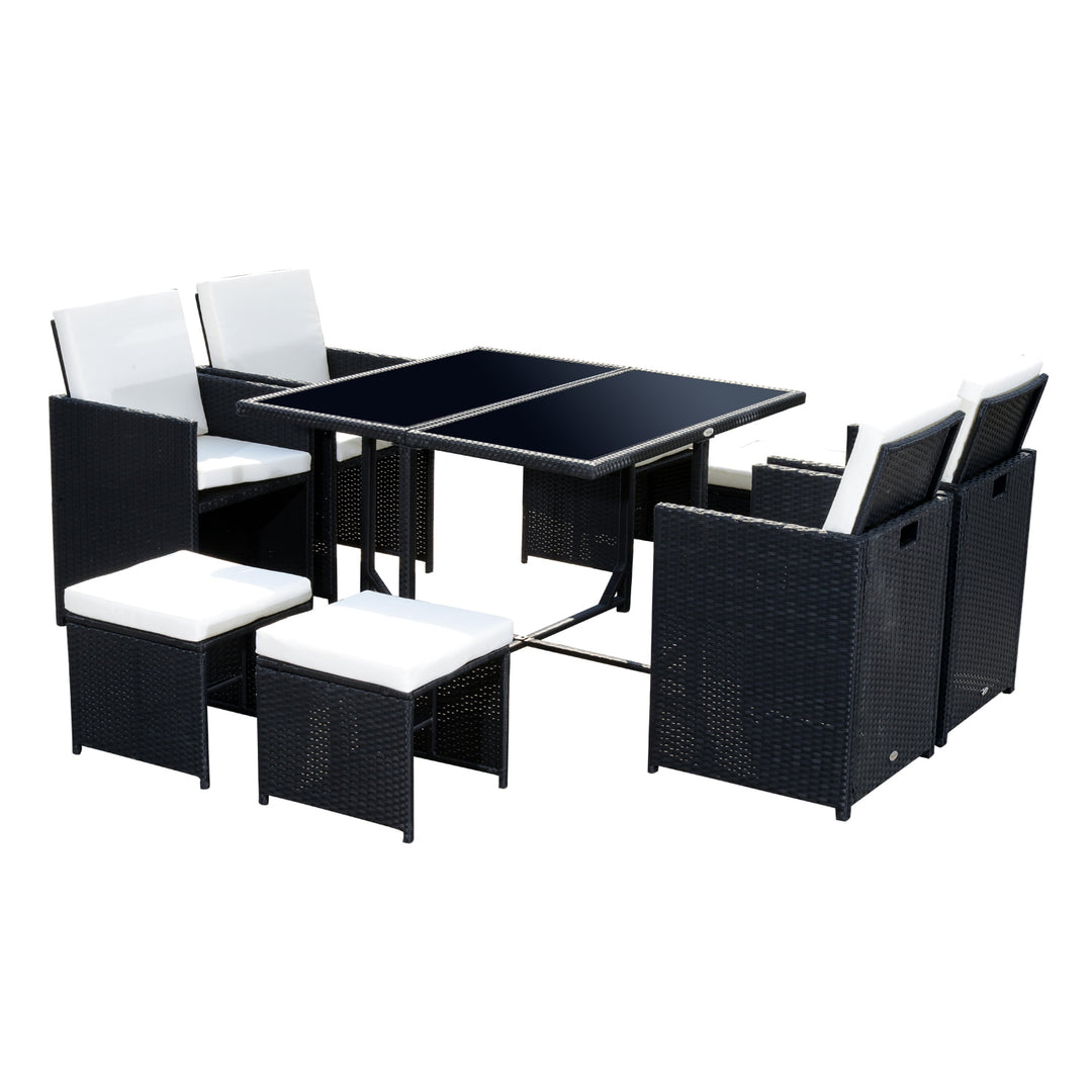 9pc Compact PE Rattan Wicker Dining Table Set w/ Cushions for Outdoor Patio - Black & White