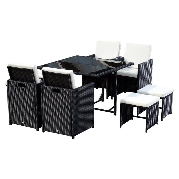 9pc Compact PE Rattan Wicker Dining Table Set w/ Cushions for Outdoor Patio - Black & White
