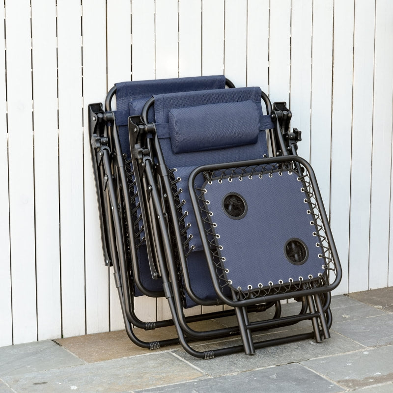 3pc Zero Gravity Folding Lounge Chair Reclining Patio Seats w/ Cup Holder Table, Headrest, Blue
