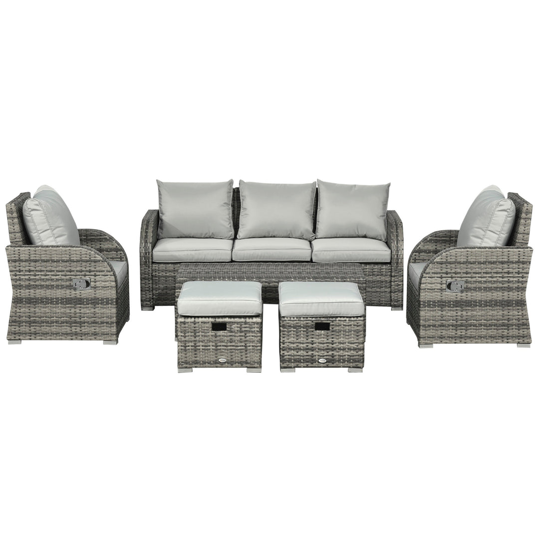 6pc PE Rattan Wicker Compact Conversation Set w/ Recliners for Outdoor Patio – Mixed Light Grey