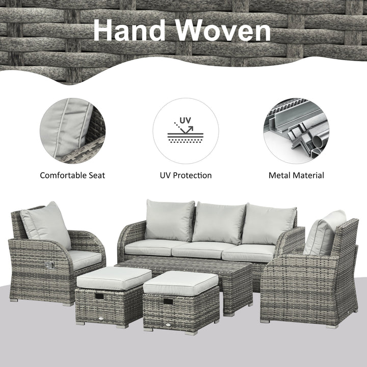 6pc PE Rattan Wicker Compact Conversation Set w/ Recliners for Outdoor Patio – Mixed Light Grey