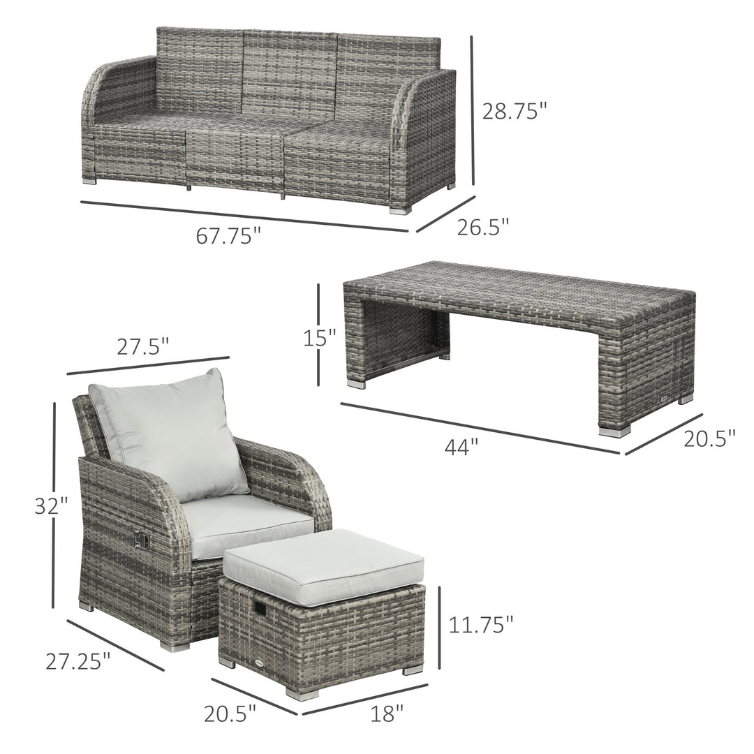6pc PE Rattan Wicker Compact Conversation Set w/ Recliners for Outdoor Patio – Mixed Light Grey