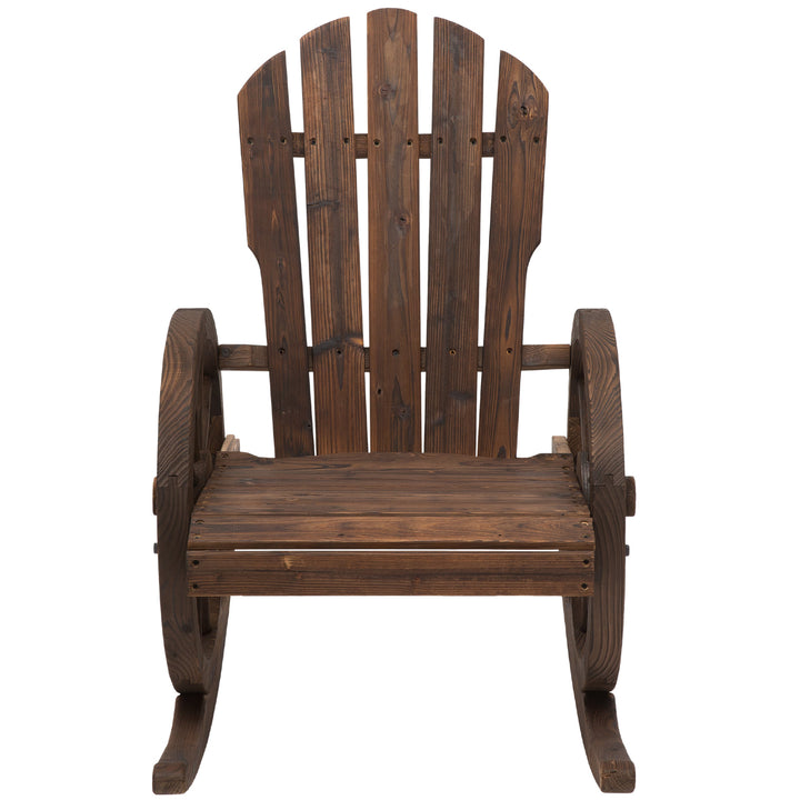 Rustic Wagonwheel Style Indoor / Outdoor Rocking Chair for Patio Backyard Garden Deck - Brown