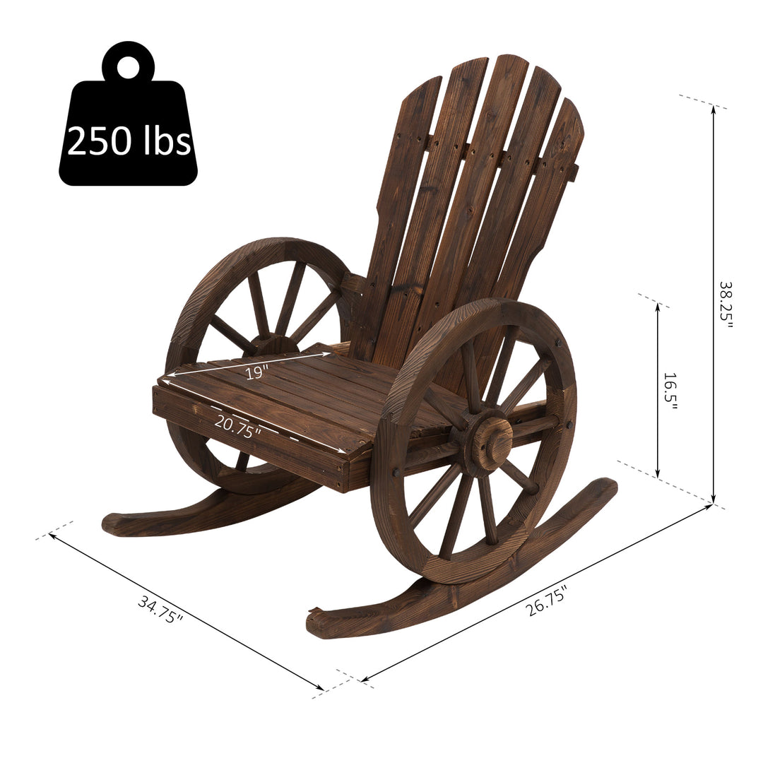 Rustic Wagonwheel Style Indoor / Outdoor Rocking Chair for Patio Backyard Garden Deck - Brown