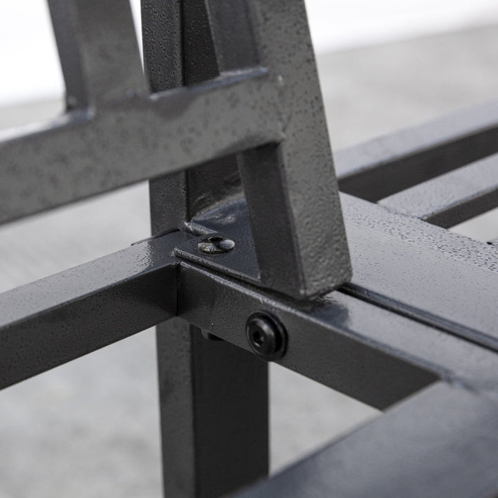 Steel Metal Outdoor 2-Seater Bench w Center Table, Umbrella Hole for Patio Deck Garden, Black