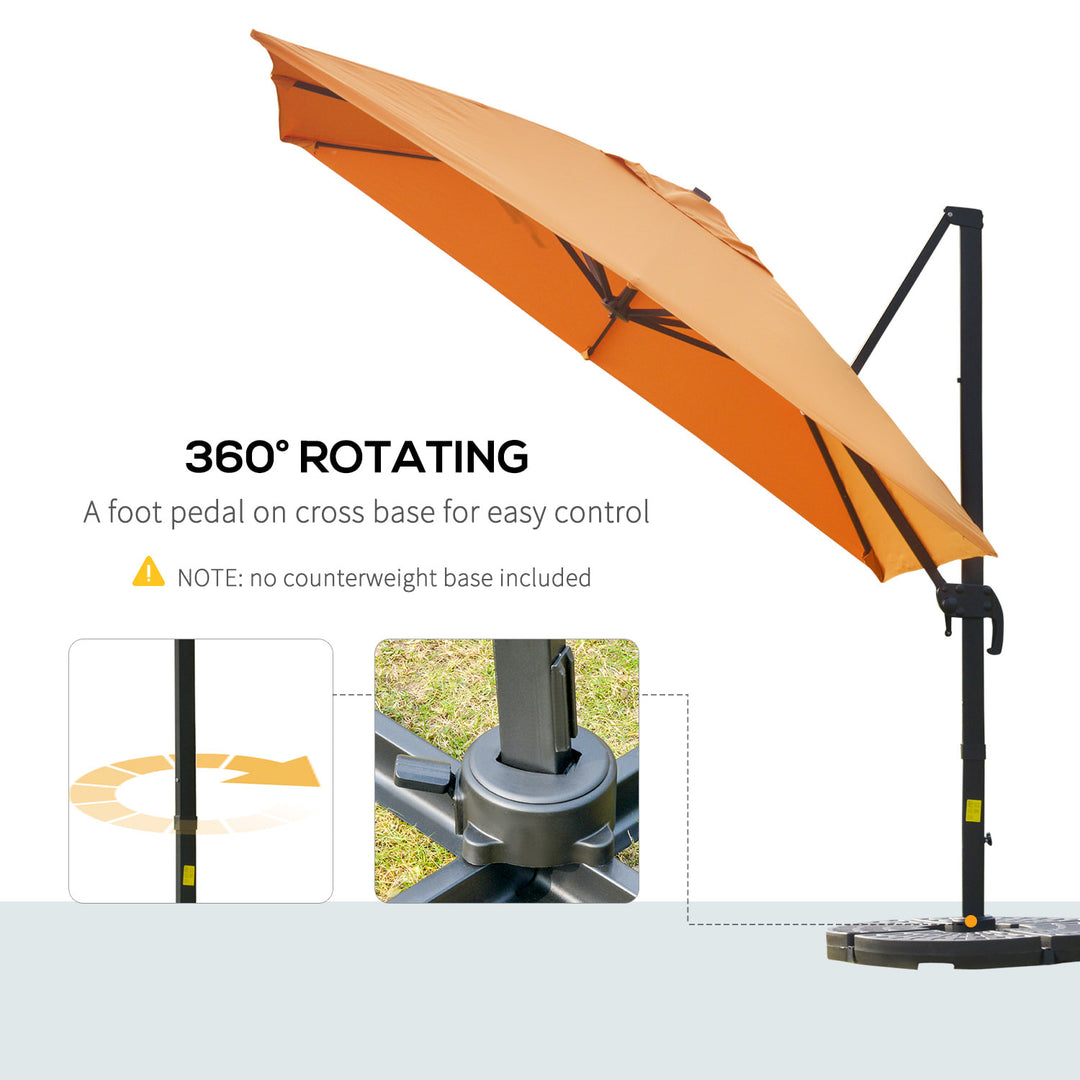 10ft Square Rotating Tilt Offset Cantilever Umbrella Patio Deck Parasol w Cross Base, Orange