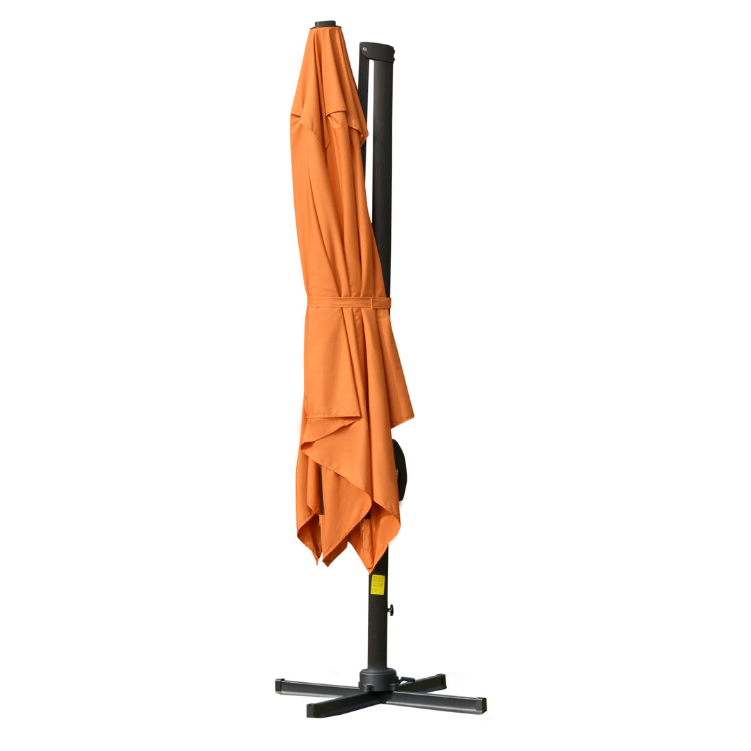 10ft Square Rotating Tilt Offset Cantilever Umbrella Patio Deck Parasol w Cross Base, Orange
