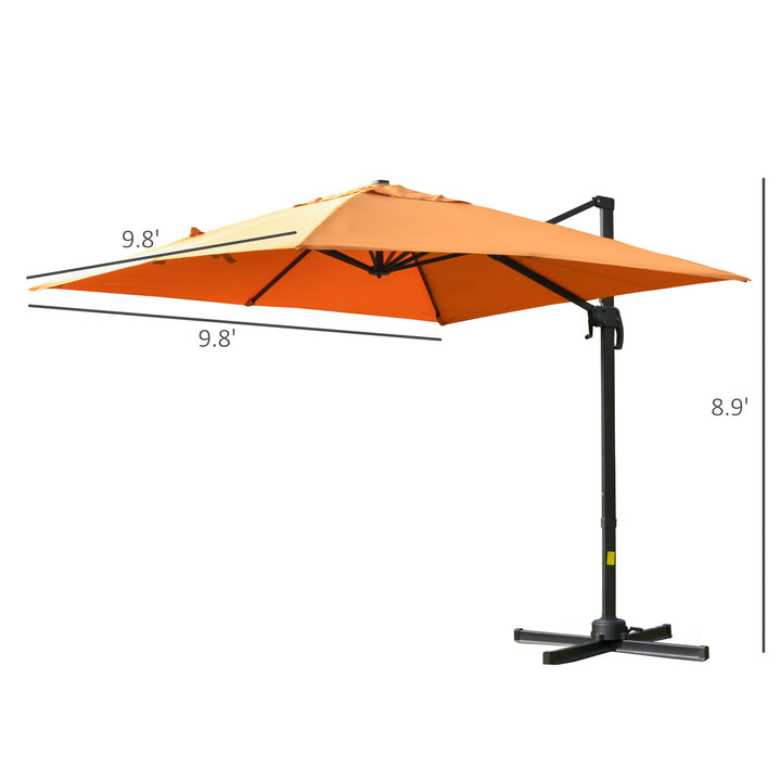 10ft Square Rotating Tilt Offset Cantilever Umbrella Patio Deck Parasol w Cross Base, Orange