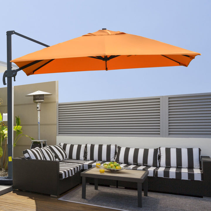 10ft Square Rotating Tilt Offset Cantilever Umbrella Patio Deck Parasol w Cross Base, Orange