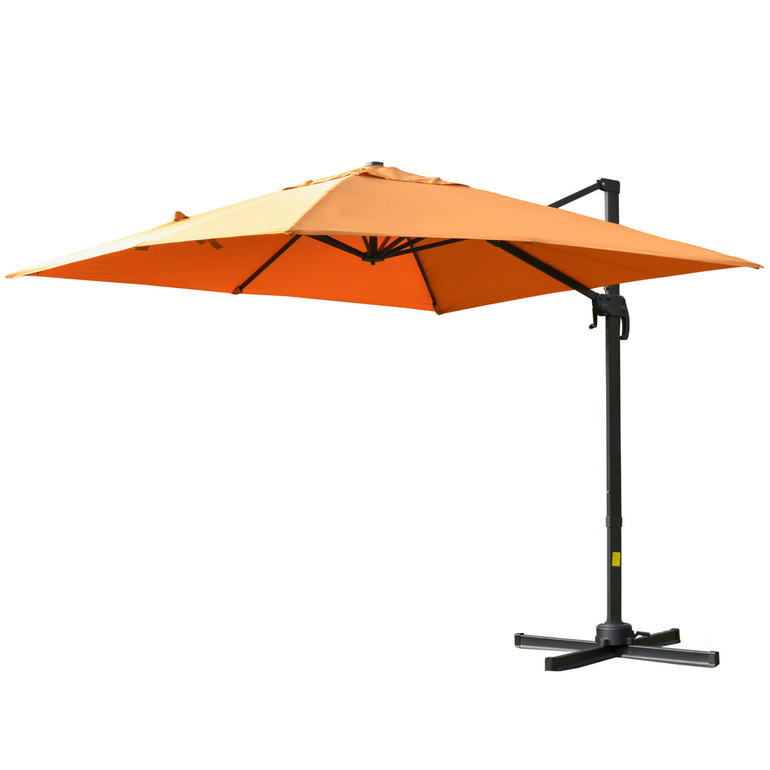 10ft Square Rotating Tilt Offset Cantilever Umbrella Patio Deck Parasol w Cross Base, Orange